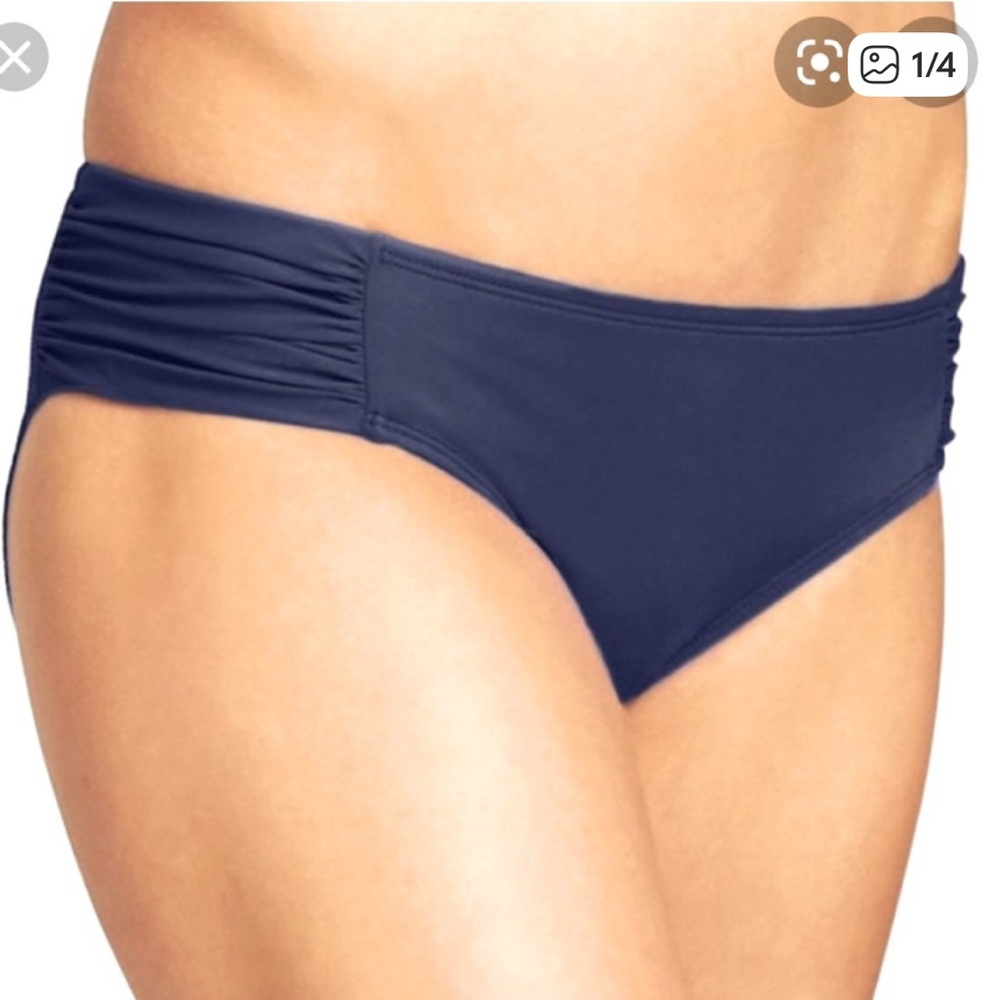 ATHLETA navy Side-Shirred bikini bottoms size large